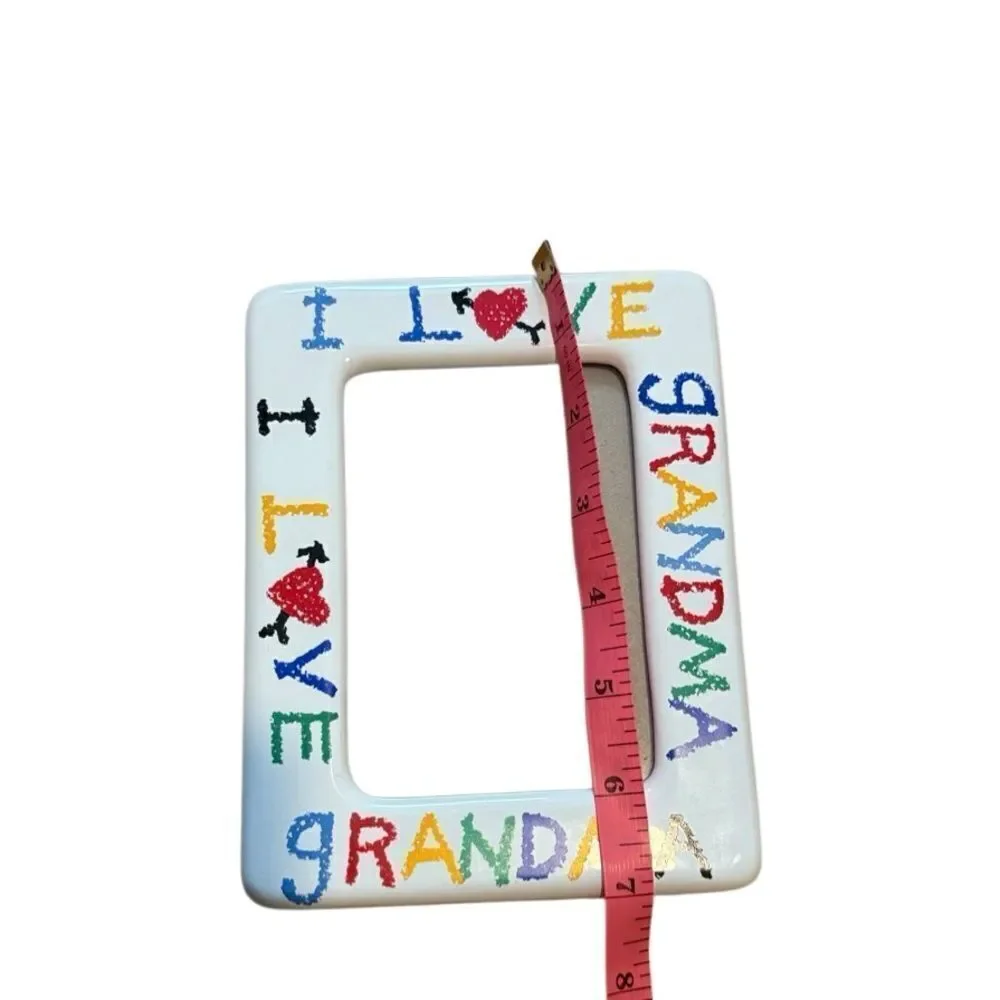 80s Vintage Ceramic Colorful I love Grandma Portrait Picture Frame Crayon Font